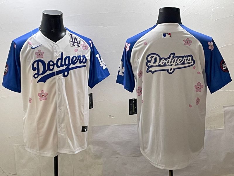 Men Los Angeles Dodgers Blank White Blue Sakura Edition 2025 Nike MLB Jersey style 17->los angeles dodgers->MLB Jersey